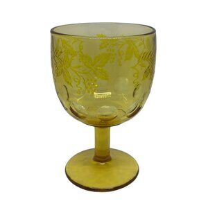 VTG Bartlett Collins Amber Goblet 6" Thumbprint Grapes Etched Single Glass Retro